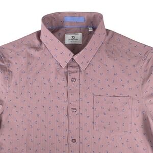 7 Diamonds Mens Mauve Pink Blue Leaf Print 4 Way Stretch Short Sleeve Shirt M
